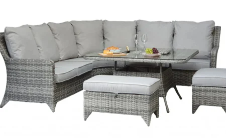 Sarah Rattan Corner Dining Sofa with Ice Bucket – The Ultimate in Garden Luxury by Homeflair