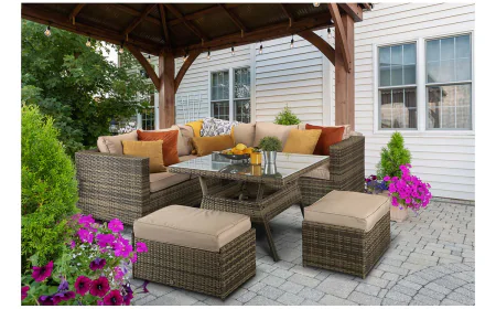Rattan Georgia Compact Corner Sofa + 2 Stools Set in Brown by Homeflair
