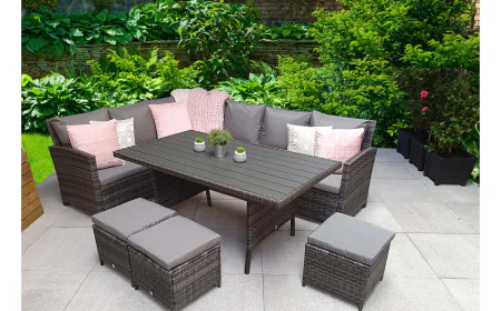 Rattan Grey Corner Sofa + Dining Table + 3 Stools Set – The Ultimate Garden Furniture Upgrade