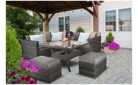 Georgia Rattan Corner Dining Set with Benches in Grey – The Perfect Blend of Style and Comfort