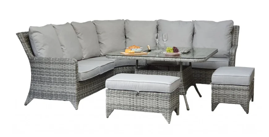 Sarah Rattan Corner Dining Sofa with Ice Bucket – The Ultimate in Garden Luxury by Homeflair