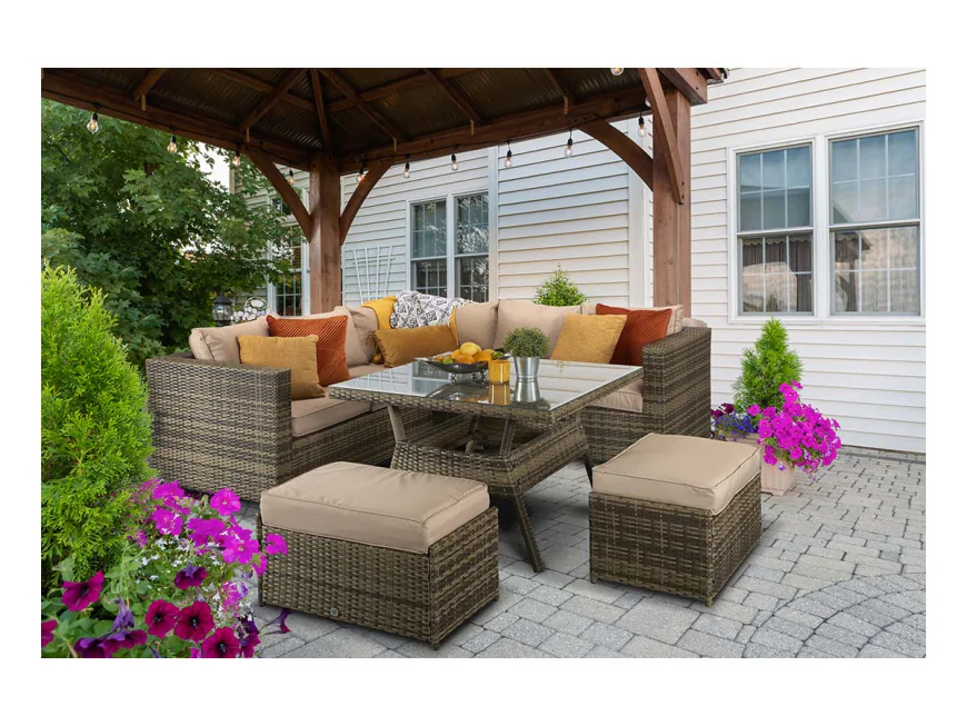 Rattan Georgia Compact Corner Sofa + 2 Stools Set in Brown by Homeflair