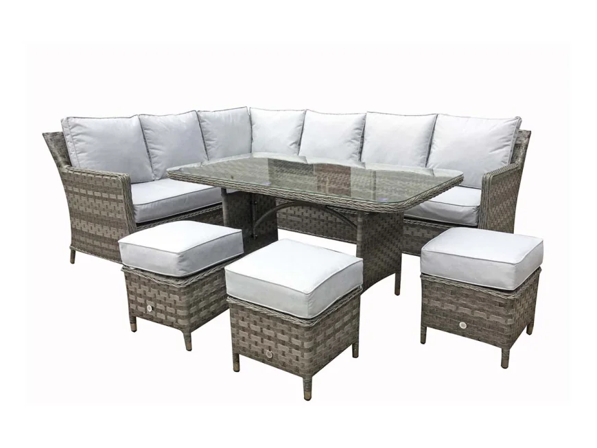 Edwina Rattan Grey Corner Dining Sofa in Grey – The Perfect Addition to Your Outdoor Space