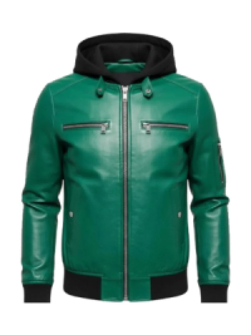 Women Green Hooded Bomber Leather Jacket – Best Seller Women’s Bomber Coat