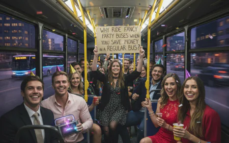 Why ride expensive party busses when you can save money in a regular bus?