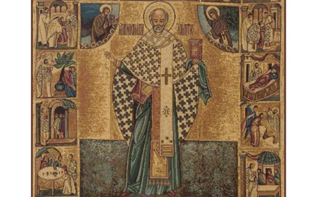 Italian Saint Nicholas Tapestry Wall Hanging – A Spiritual Accent for Faith-Inspired Homes