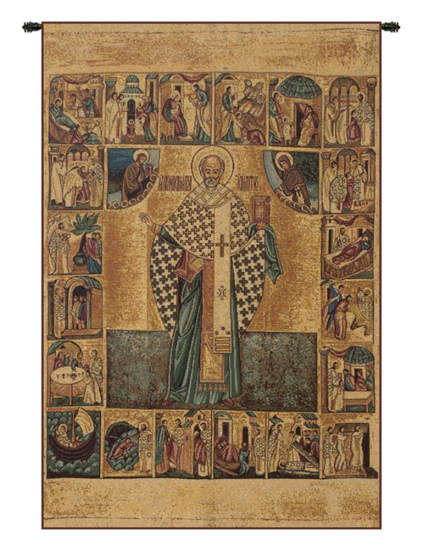 Italian Saint Nicholas Tapestry Wall Hanging – A Spiritual Accent for Faith-Inspired Homes