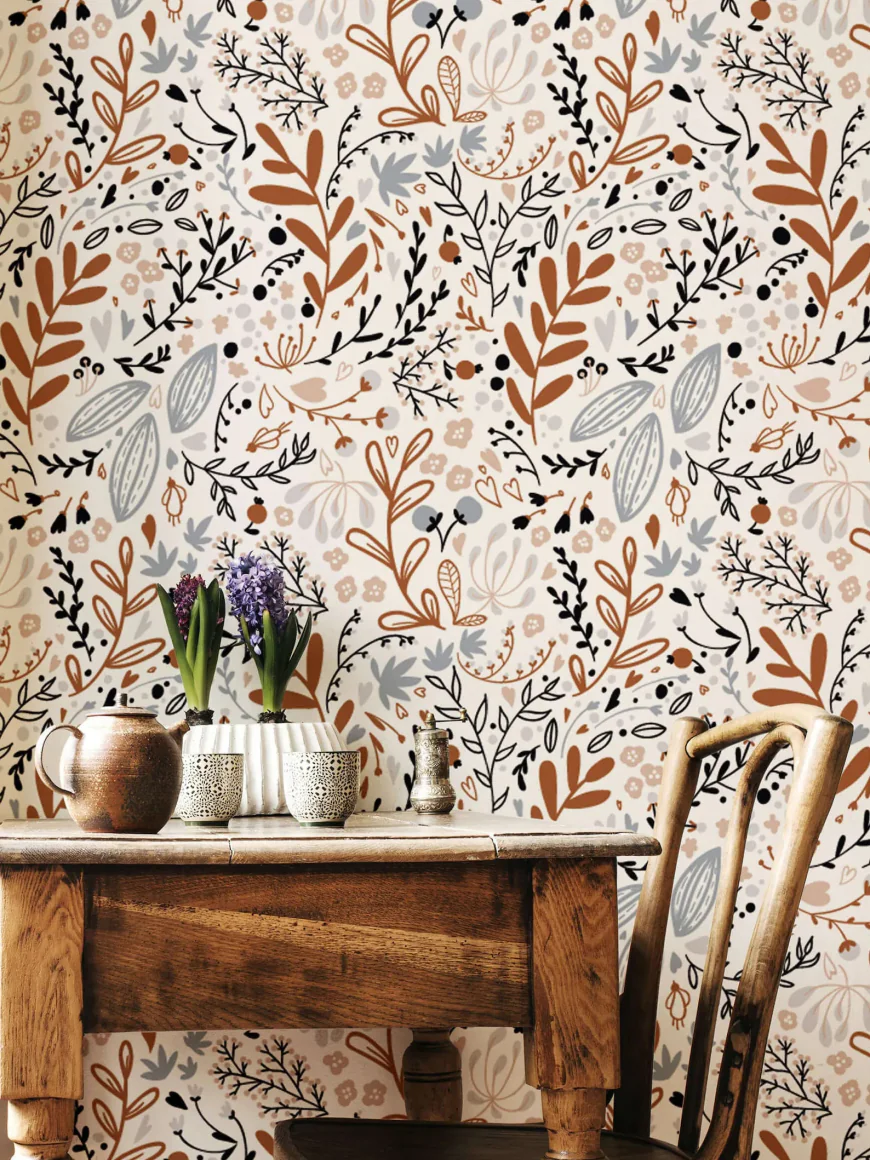 Retro Style Floral Wallpaper for Living Room Decor
