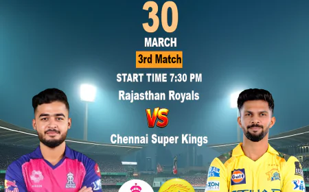 Clashing Titans: Reddy Anna Leads Rajasthan Royals Against Chennai Super Kings in the Thrilling 3rd Match of IPL 2026 at Barsapara Cricket Stadium.