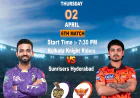 Reddy Anna Predictions: Analyzing the KKR vs SRH Showdown in Eden Gardens on April 2nd at 7:30 PM.