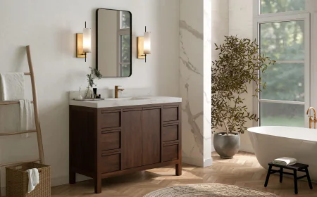 The "Rule of Three" for Styling: Stone, Glass, and Greenery on a Wood Single Vanity