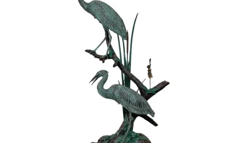 Bronze Heron Crane Fountain Garden Bird Water Feature – Elegant 6 Ft Outdoor Statement