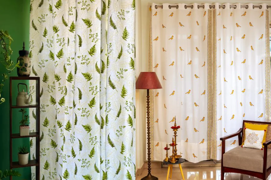 Shop Block Print Cotton Curtains with Beautiful Bird Designs Online
