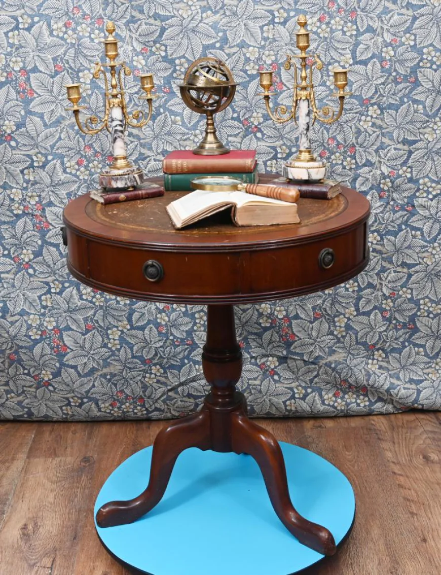 Georgian Revival Drum Table Side Leather Top Classic Elegance by Canonbury Antiques