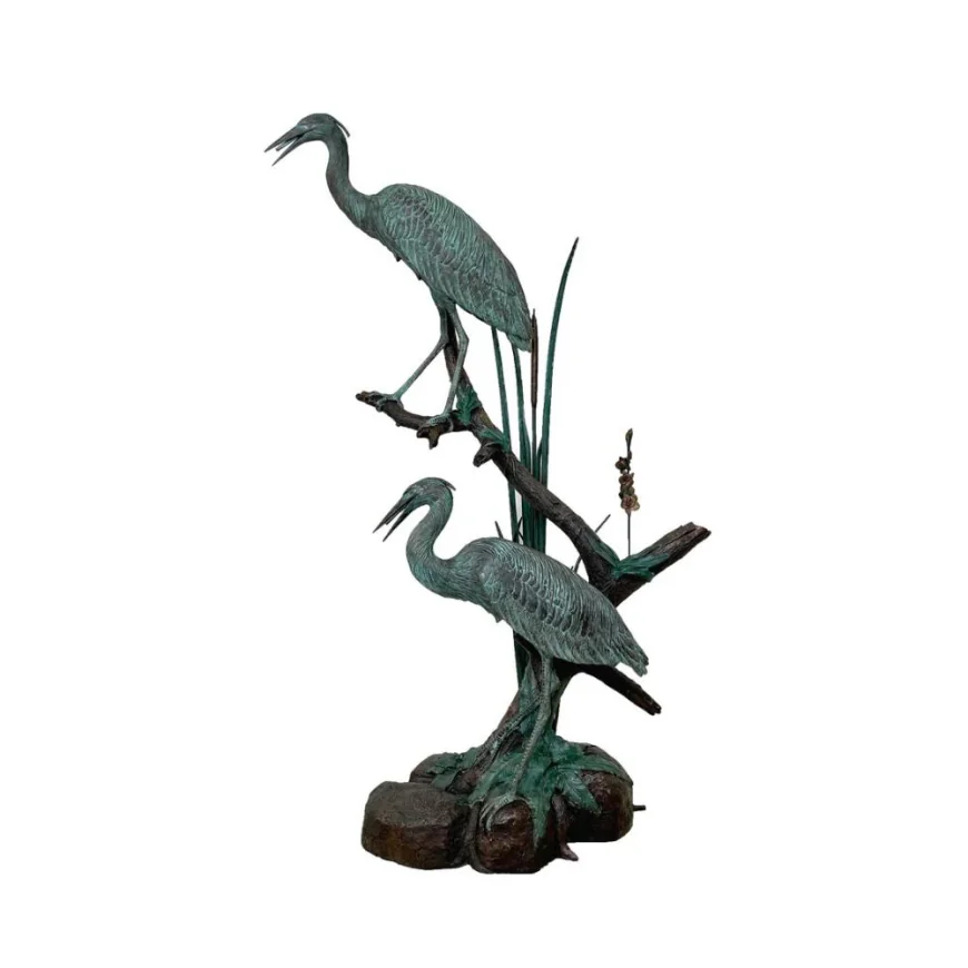 Bronze Heron Crane Fountain Garden Bird Water Feature – Elegant 6 Ft Outdoor Statement