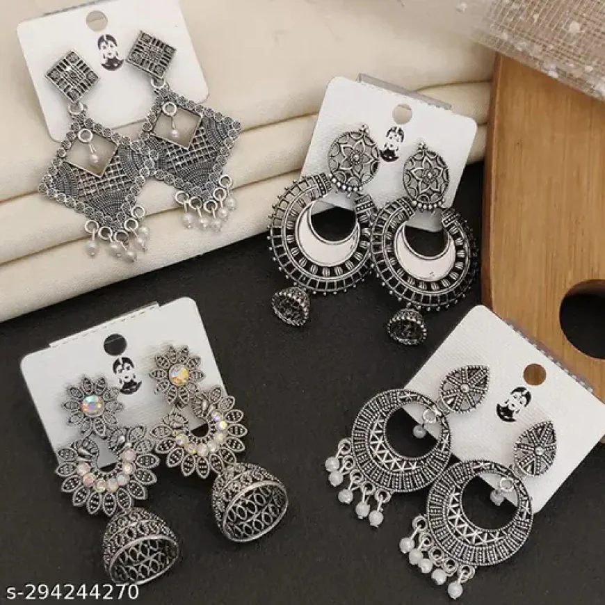 Oxidised Silver Earrings with Vintage Boho Charm