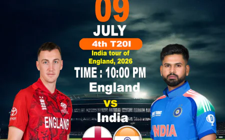 Everything You Need to Know About the Diamond Exchange ID 4th T20I Clash Between England and India on July 9, 2026 at 10 PM.
