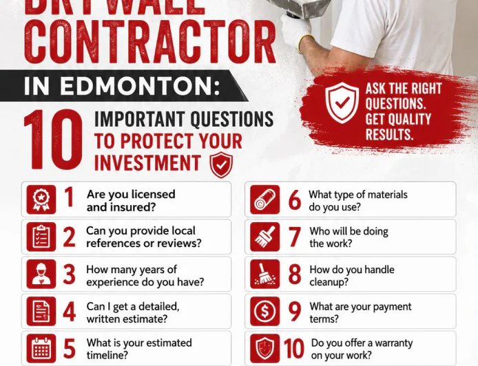 Before You Hire a Drywall Contractor in Edmonton: 10 Important Questions to Protect Your Investment