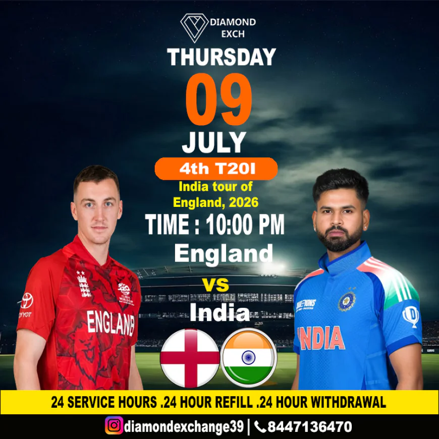Everything You Need to Know About the Diamond Exchange ID 4th T20I Clash Between England and India on July 9, 2026 at 10 PM.