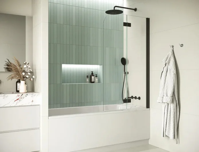 A bathroom gains composure when its boundaries are clear and dependable.