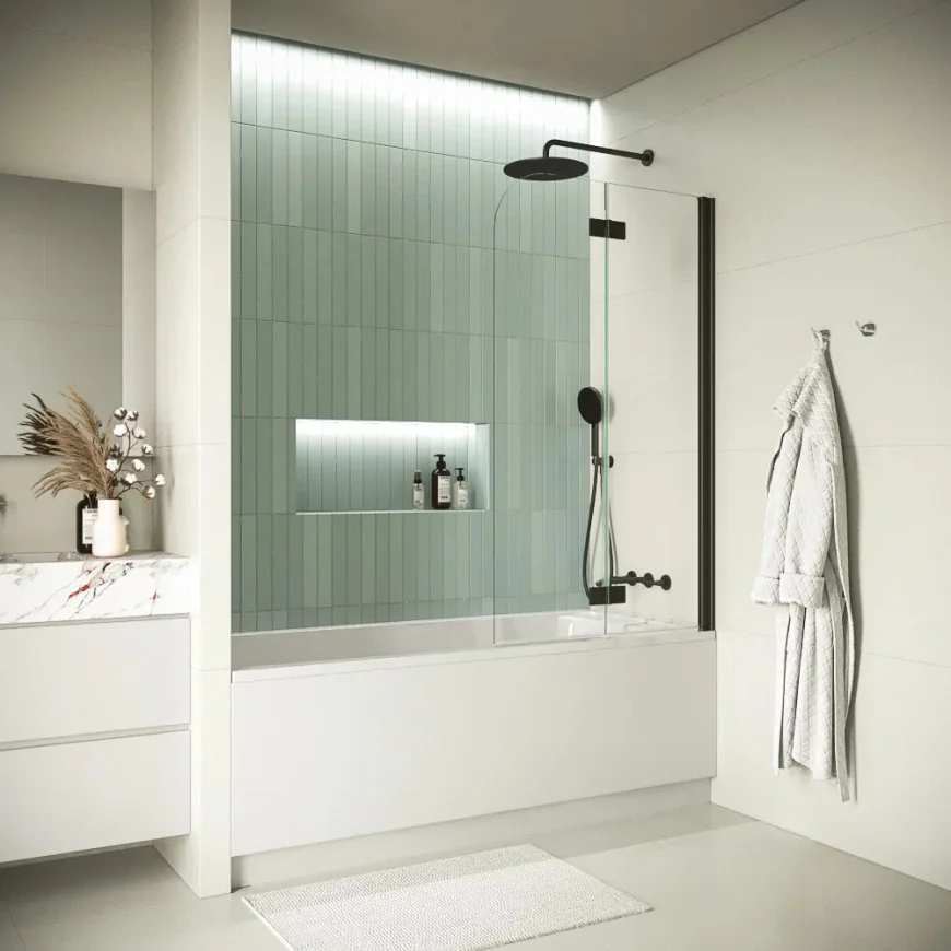 A bathroom gains composure when its boundaries are clear and dependable.