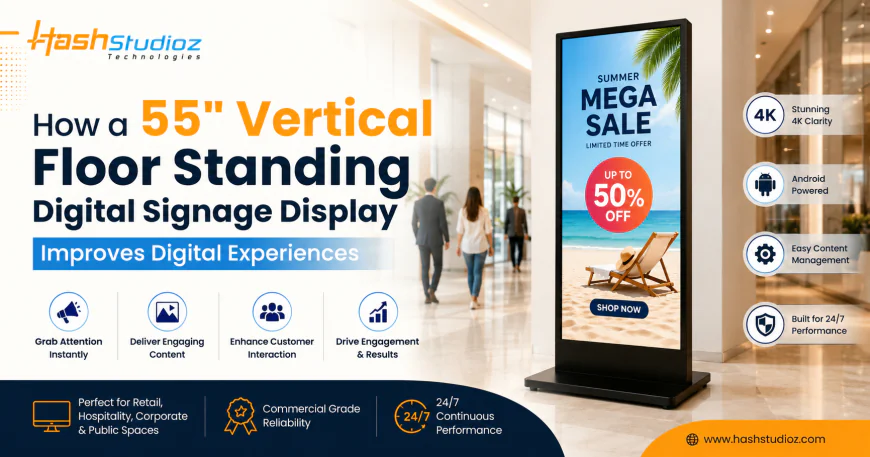 How a 55″ Vertical Floor Standing Digital Signage Display Improves Digital Experiences
