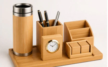 Premium Bamboo Tumbler Desk Set: A Stylish & Eco-Friendly Corporate Gift for Modern Workspaces