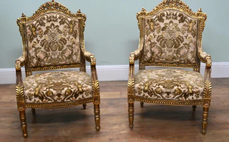 Elegant Pair of French Louis XVI Style Giltwood Armchairs