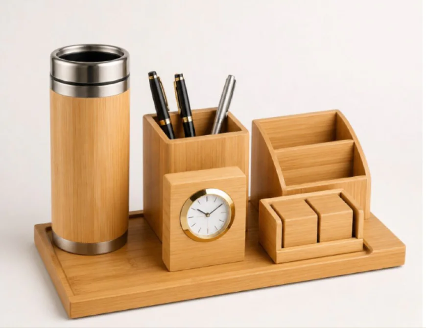 Premium Bamboo Tumbler Desk Set: A Stylish & Eco-Friendly Corporate Gift for Modern Workspaces