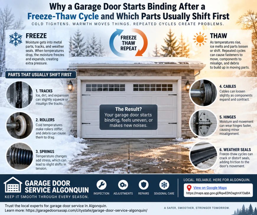 Why a Garage Door Starts Binding After a Freeze-Thaw Cycle and Which Parts Usually Shift First