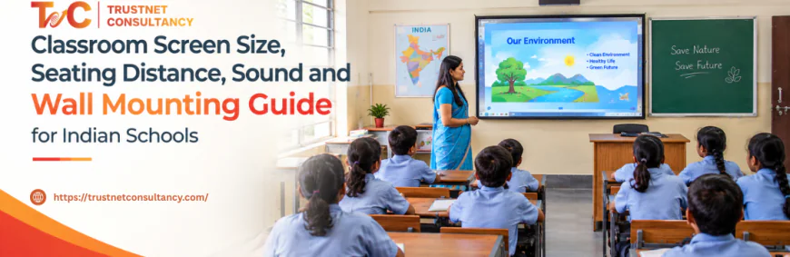 Planning a Digital Smart Classroom: Screen Size, Seating Distance, Acoustics and Mounting for Indian Schools