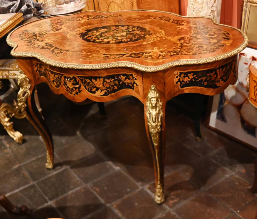 French Louis XV Marquetry Centre Table: A Statement of Antique Elegance