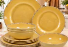 Outdoor Dinnerware Set, Bamboo Style Tableware, Eco Friendly Camping Plates, Patio Entertaining
