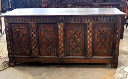 Antique Welsh Oak Coffer Carved Panelled Chest circa 1820 – Rustic Character and Timeless Country Style