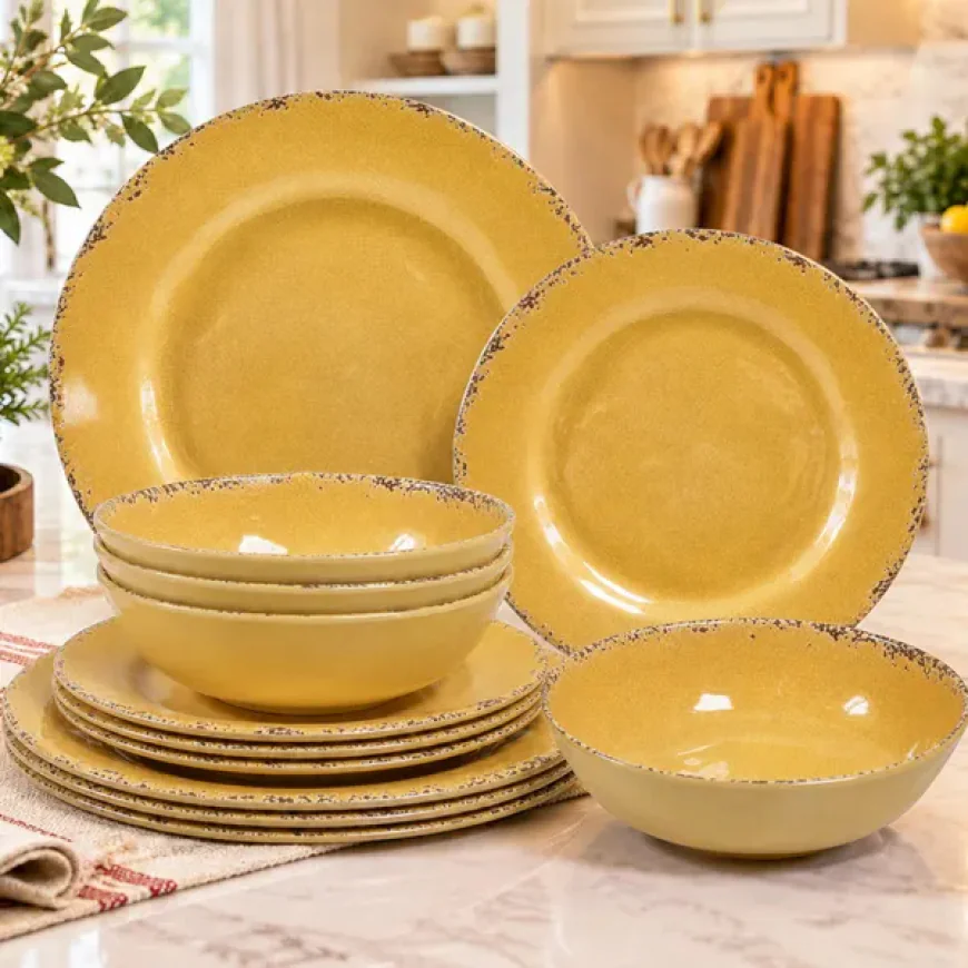 Outdoor Dinnerware Set, Bamboo Style Tableware, Eco Friendly Camping Plates, Patio Entertaining