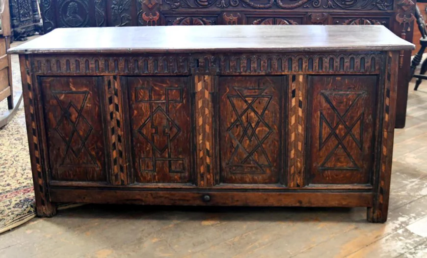 Antique Welsh Oak Coffer Carved Panelled Chest circa 1820 – Rustic Character and Timeless Country Style