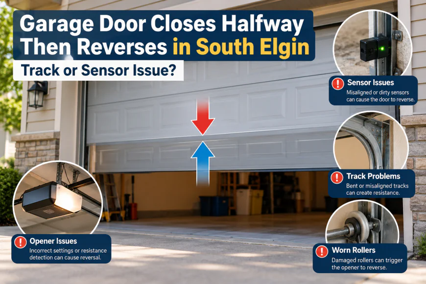 Garage Door Closes Halfway Then Reverses in South Elgin: Track or Sensor Issue?